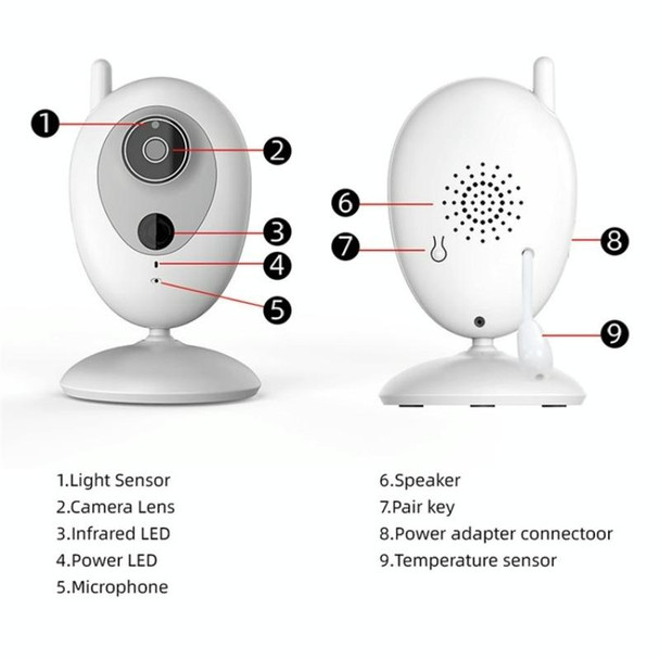 R306 Room Temperature Monitor Intercom Camera 2.0-inch Night Vision Wireless Baby Monitor(AU Plug)