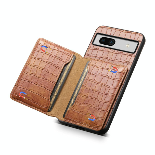 For Google Pixel 7a Crocodile Texture Card Bag Design Full Coverage Phone Case(Brown)