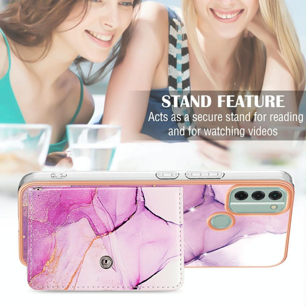 For Nokia C31 Marble Pattern IMD Card Slot Phone Case(Pink Purple Gold)