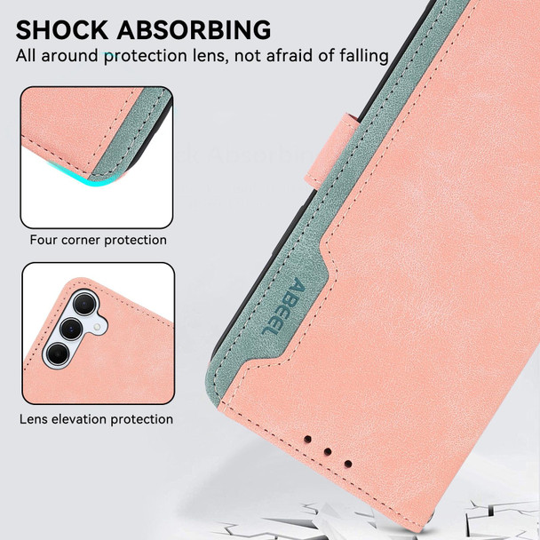 For Samsung Galaxy S23+ 5G ABEEL Color Block Magnetic RFID Leather Phone Case(Pink-Cyan)