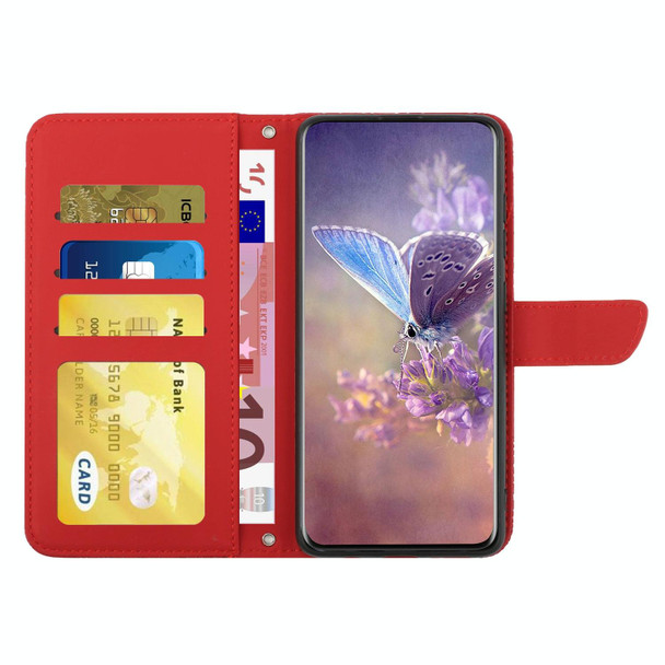 For Realme 12+ Global HT03 Skin Feel Butterfly Embossed Flip Leather Phone Case(Red)