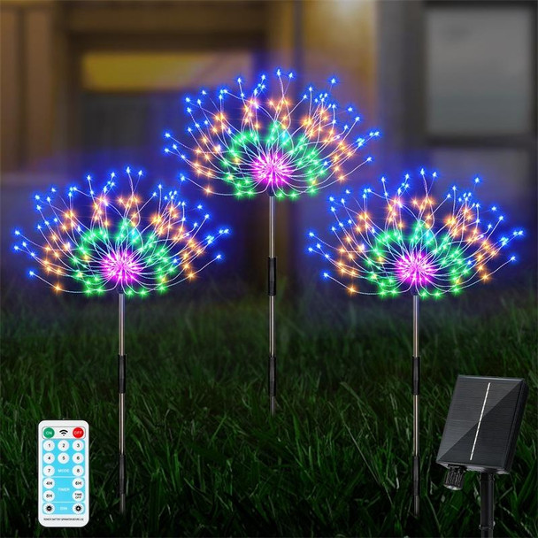 1 Drag 3 Color Light 360 LEDs Solar Fireworks Lamp Grass Globe Dandelion Flash String With Remote Control