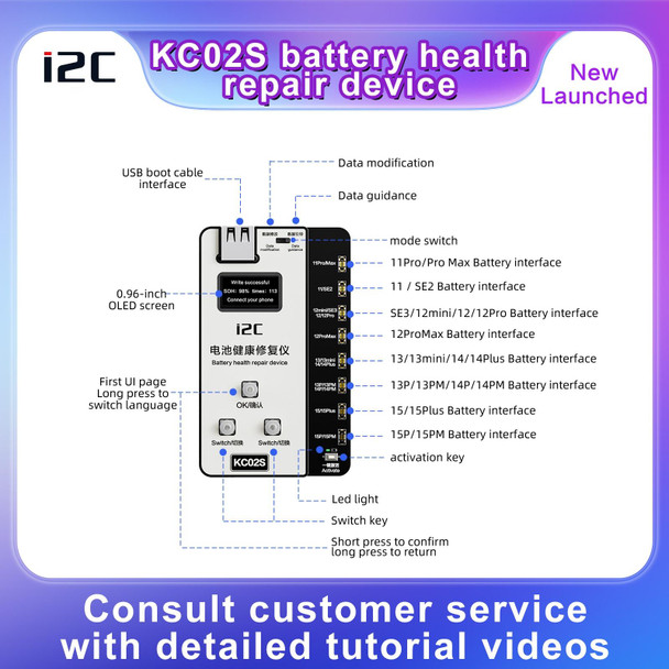 i2C KC02S Battery Health Recovery Device Activation Instrument For iPhone 11-15 Series