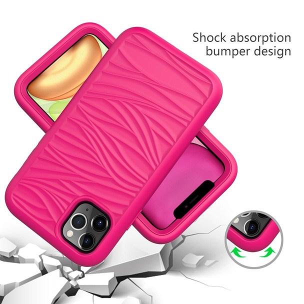 iPhone 11 Pro Max Wave Pattern 3 in 1 Silicone+PC Shockproof Protective Case(Hot Pink)