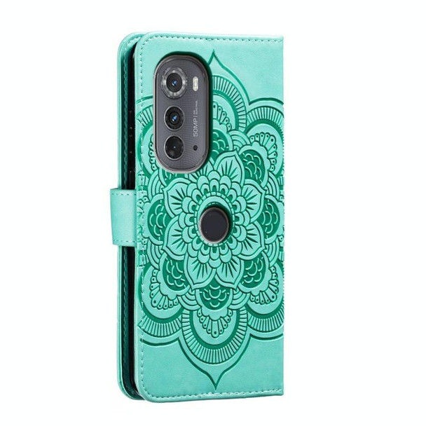 For Motorola Edge 2022 Sun Mandala Embossing Pattern Phone Leather Case(Green)