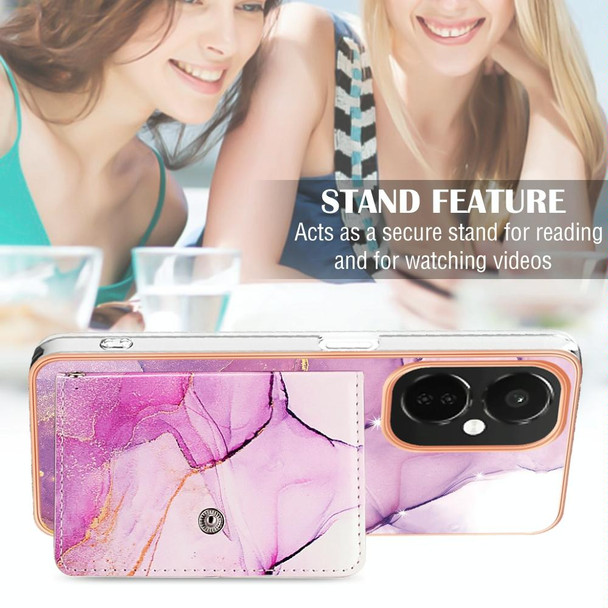 For OPP0 K11X Marble Pattern IMD Card Slot Phone Case(Pink Purple Gold)