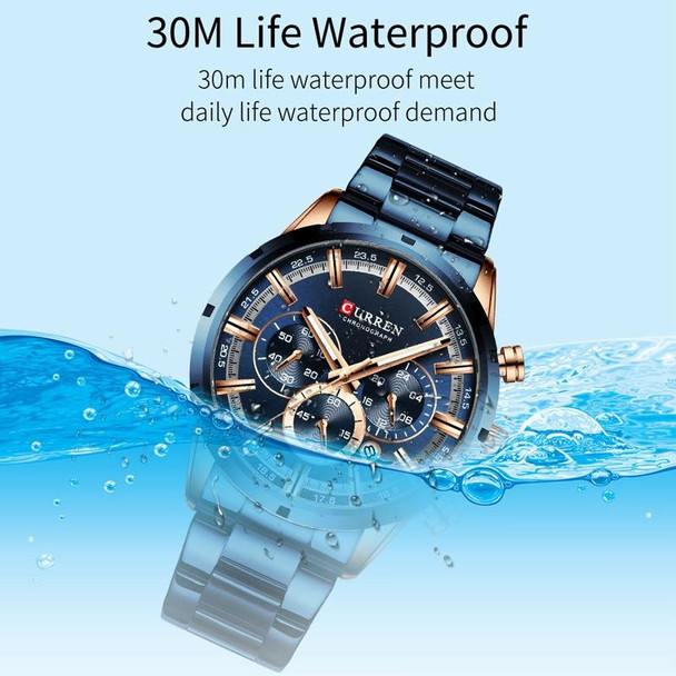 Curren M8355 Men Watch Waterproof Quartz Six Stitches Calendar Steel Belt Business Watch(Rose Shell black)