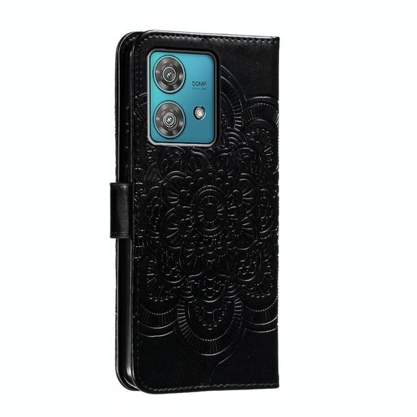 For Motorola Moto Edge 40 Neo Sun Mandala Embossing Pattern Phone Leather Case(Black)