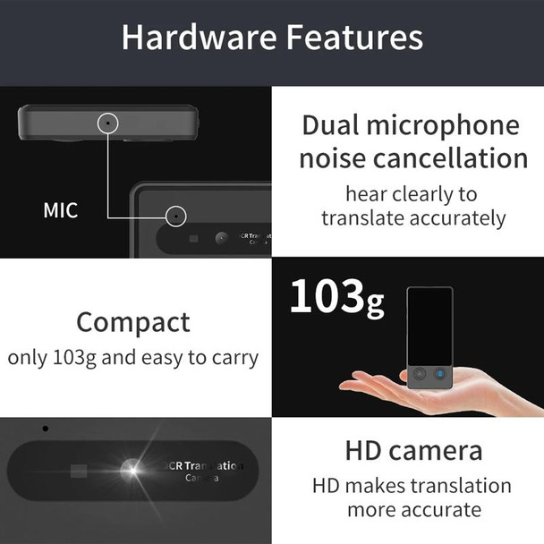 Hishell W12 144 Languages AI Voice Translator Smart Camera Translator Offline Dialogue Real-Time Mutual Translation(Black)