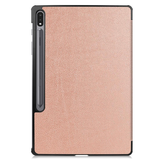 Samsung Galaxy Tab S8+ / Tab S8 Plus / Tab S7 FE / Tab S7+ Custer Texture Smart PU Leather Case with Sleep / Wake-up Function & 3-Fold Holder(Rose Gold)