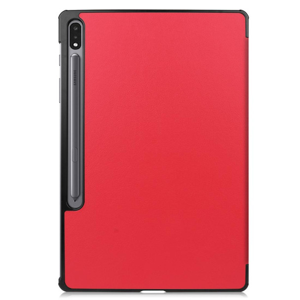Samsung Galaxy Tab S8+ / Tab S8 Plus / Tab S7 FE / Tab S7+ Custer Texture Smart PU Leather Case with Sleep / Wake-up Function & 3-Fold Holder(Red)