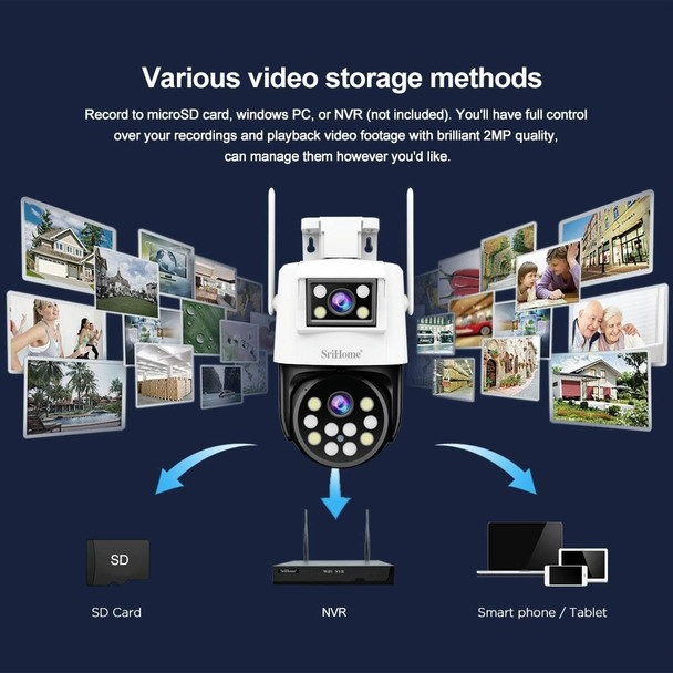 SriHome SH048 2MP + 2MP Humanoid Tracking Smart Night Vision Dual Lens IP Camera(US Plug)