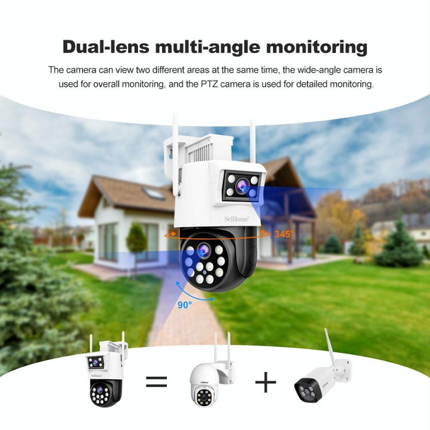 SriHome SH048 2MP + 2MP Humanoid Tracking Smart Night Vision Dual Lens IP Camera(US Plug)