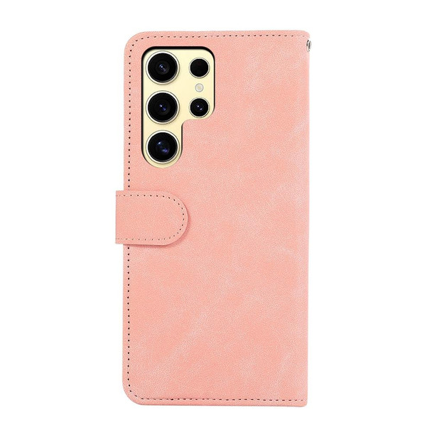 For Samsung Galaxy S23 Ultra 5G ABEEL Color Block Magnetic RFID Leather Phone Case(Pink-Cyan)