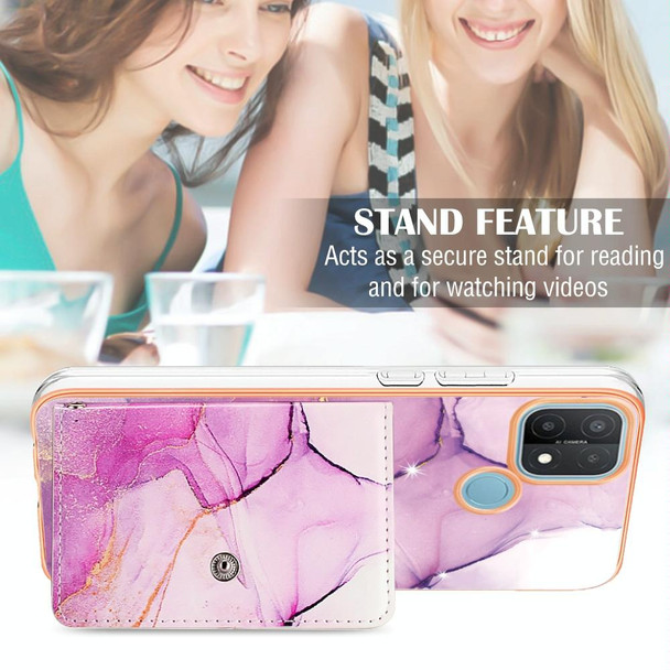 For OPPO A15 / A15S Marble Pattern IMD Card Slot Phone Case(Pink Purple Gold)