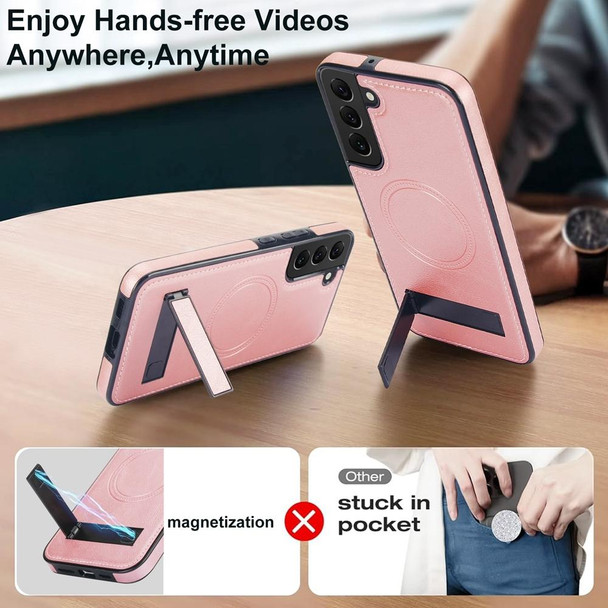 For Samsung Galaxy S22 5G Retro Leather Invisible Stand MagSafe Phone Case(Rose Gold)