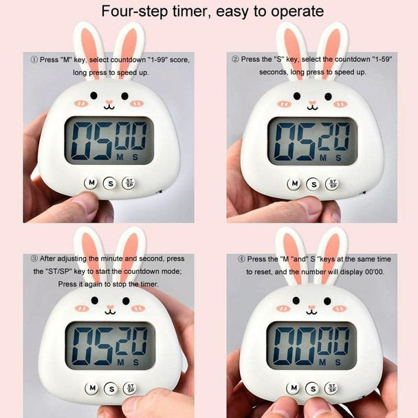 Cartoon Electronic Timer Magnetic Student Study Time Manager(RB740 Bunny White)