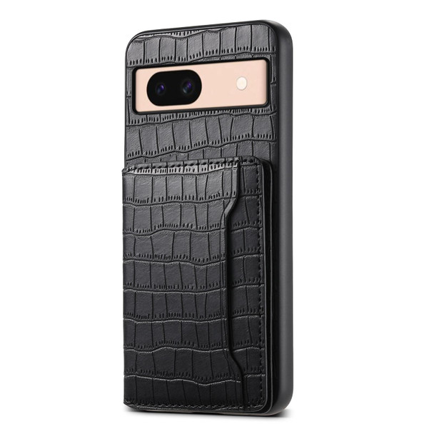 For Google Pixel 8a Crocodile Texture Card Bag Design Full Coverage Phone Case(Black)