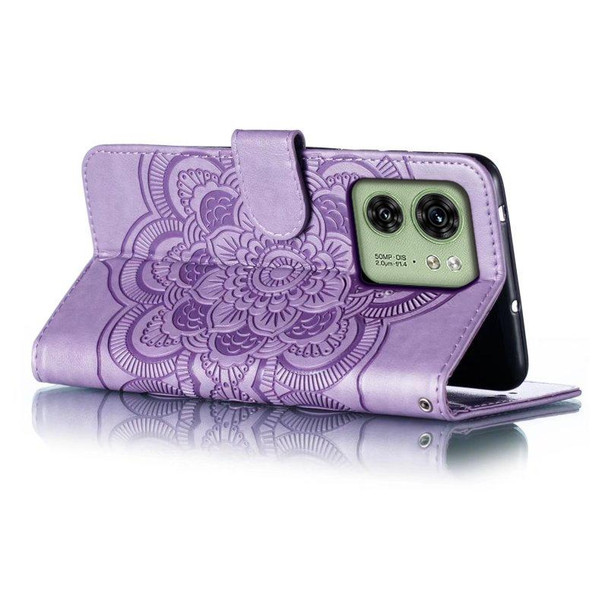 For Motorola Moto Edge 40 Sun Mandala Embossing Pattern Phone Leather Case(Purple)