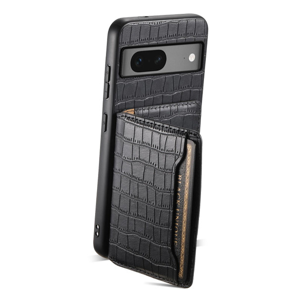 For Google Pixel 7 5G Crocodile Texture Card Bag Design Full Coverage Phone Case(Black)