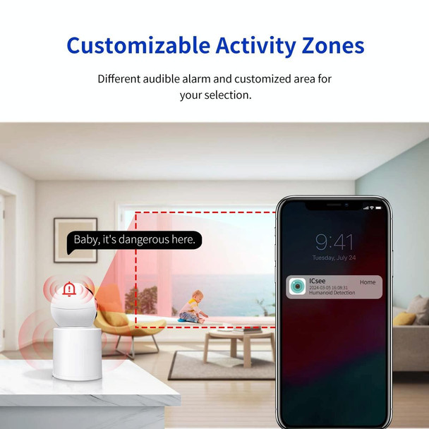 ESCAM QF104 One Click Video Call 3MP Indoor Humanoid Detection Audible Alarm Color Night Version Smart WiFi Camera, UK Plug