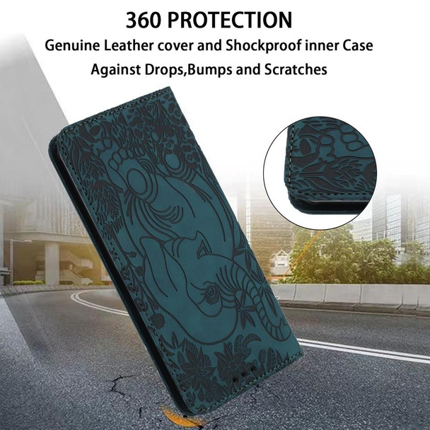For Samsung Galaxy A33 Retro Elephant Embossed Leather Phone Case(Green)