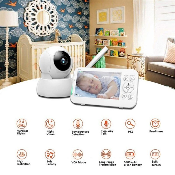 Infrared Night Vision Two-way Intercom Baby Monitor 5-inch Wireless Digital Monitor(EU Plug)