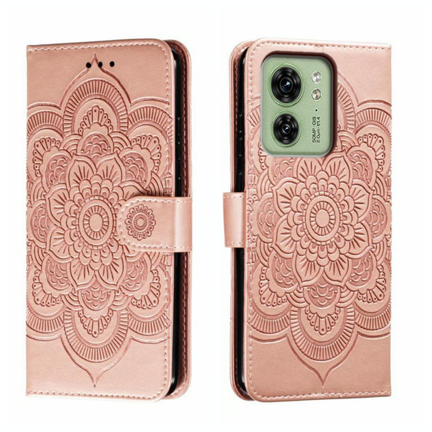 For Motorola Moto Edge 40 Sun Mandala Embossing Pattern Phone Leather Case(Rose Gold)