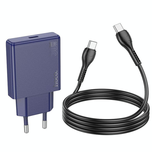 hoco N44 Biscuit PD30W Single Port Type-C Charger with Type-C to Type-C Cable, EU Plug(Blue)