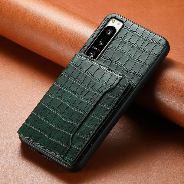 For Sony Xperia 5 IV Crocodile Texture Card Bag Design Full Coverage Phone Case(Green)