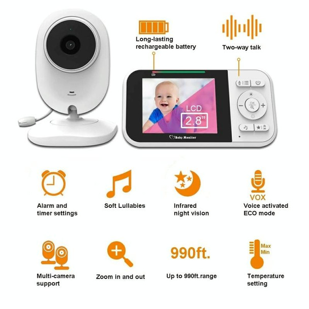 Temperature Detection 2 Way Voice Baby Security Video Camera 2.8-inch LCD Baby Monitor(UK Plug)