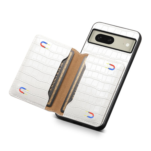 For Google Pixel 8 Crocodile Texture Card Bag Design Full Coverage Phone Case(White)