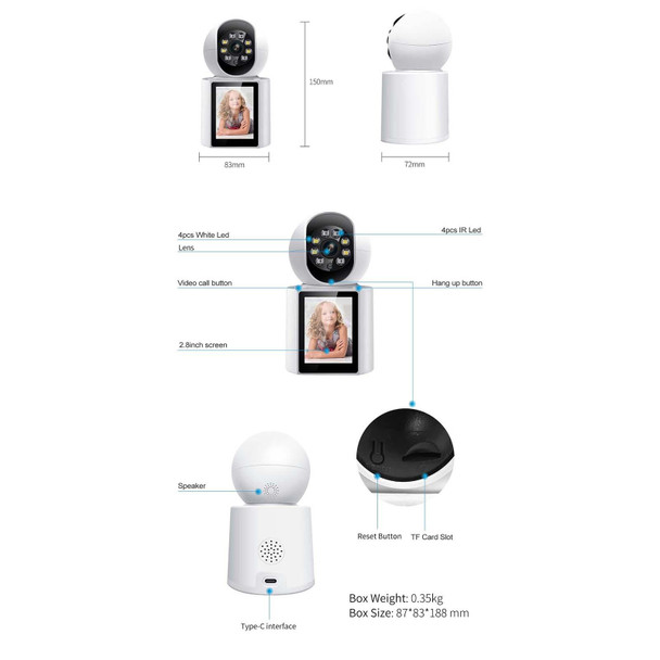 ESCAM QF104 One Click Video Call 3MP Indoor Humanoid Detection Audible Alarm Color Night Version Smart WiFi Camera, AU Plug