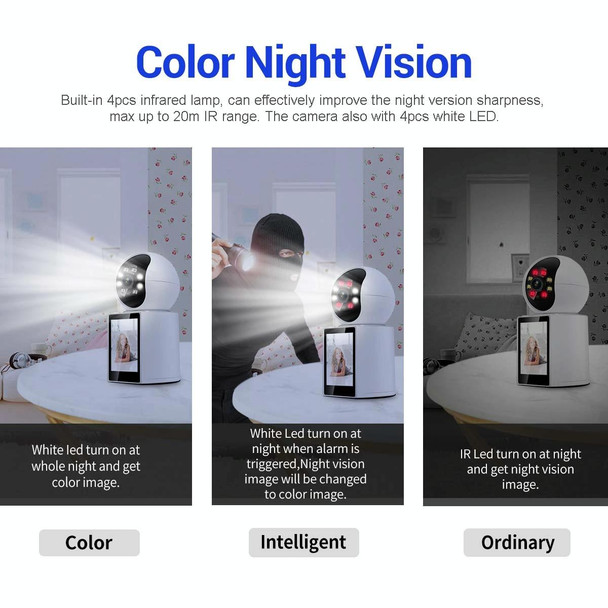 ESCAM QF104 One Click Video Call 3MP Indoor Humanoid Detection Audible Alarm Color Night Version Smart WiFi Camera, US Plug