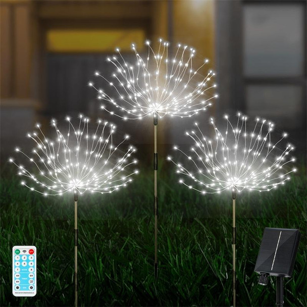 1 Drag 3 White Light 360 LEDs Solar Fireworks Lamp Grass Globe Dandelion Flash String With Remote Control