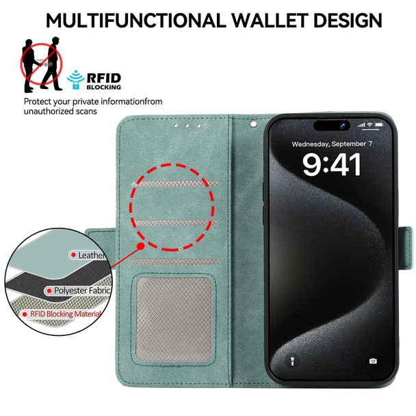 For Samsung Galaxy S21 FE 5G ABEEL Frosted Magnetic RFID Leather Phone Case(Cyan)