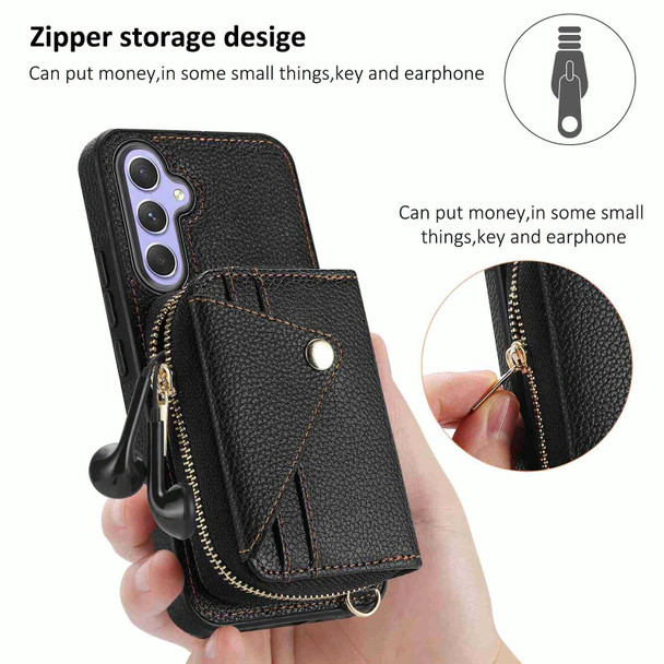 For Samsung Galaxy S23 FE 5G Crossbody Zipper Card Bag RFID Anti-theft Phone Case(Black)