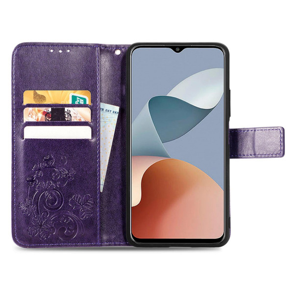 For ZTE Blade A73 4G Four-leaf Clasp Embossed Leather Phone Case(Purple)