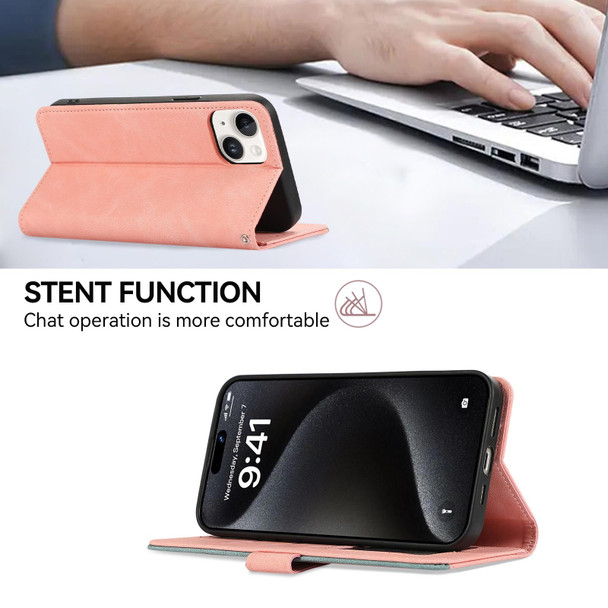 For iPhone 12 / 12 Pro ABEEL Color Block Magnetic RFID Leather Phone Case(Pink-Cyan)