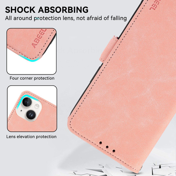 For iPhone 15 ABEEL Frosted Magnetic RFID Leather Phone Case(Pink)