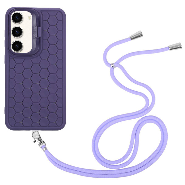 For Samsung Galaxy S23+ 5G Honeycomb Radiating Lens Holder Magsafe Phone Case with Lanyard(Purple)