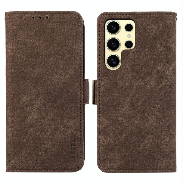 For Samsung Galaxy S22 Ultra 5G ABEEL Frosted Magnetic RFID Leather Phone Case(Brown)