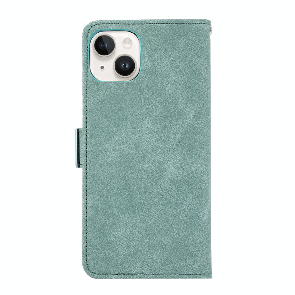 For iPhone 14 Plus ABEEL Frosted Magnetic RFID Leather Phone Case(Cyan)