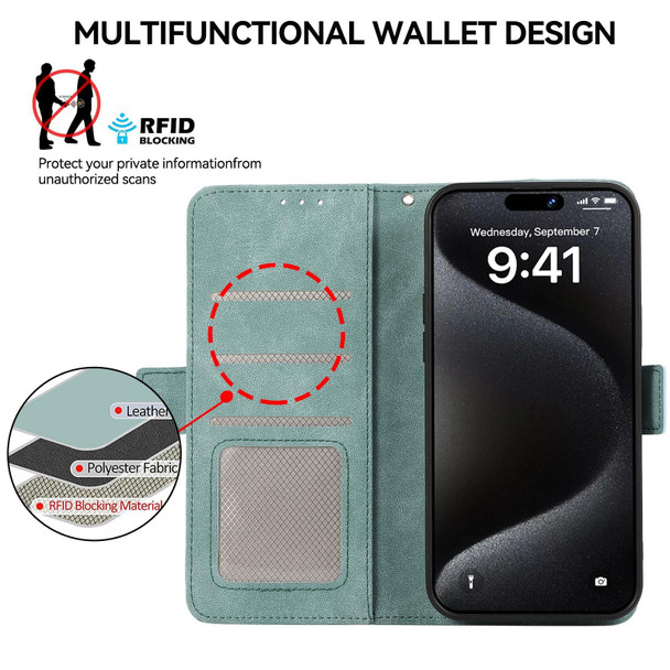 For iPhone 12 Pro Max ABEEL Frosted Magnetic RFID Leather Phone Case(Cyan)