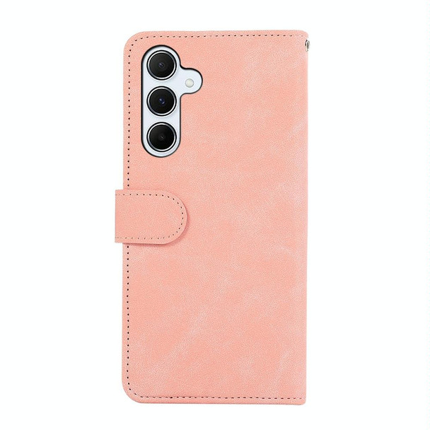 For Samsung Galaxy S24+ 5G ABEEL Color Block Magnetic RFID Leather Phone Case(Pink-Cyan)
