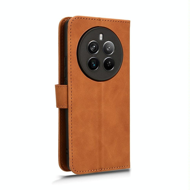 For Realme 12+ Skin Feel Magnetic Flip Leather Phone Case(Brown)