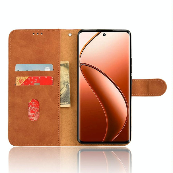 For Realme 12+ Skin Feel Magnetic Flip Leather Phone Case(Brown)