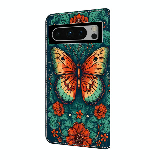 For Google Pixel 9 Crystal Painted Leather Phone case(Flower Butterfly)