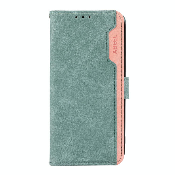 For Samsung Galaxy S21 5G ABEEL Color Block Magnetic RFID Leather Phone Case(Cyan-Pink)