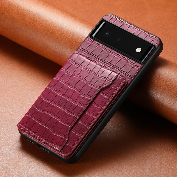 For Google Pixel 6 Crocodile Texture Card Bag Design Full Coverage Phone Case(Red)